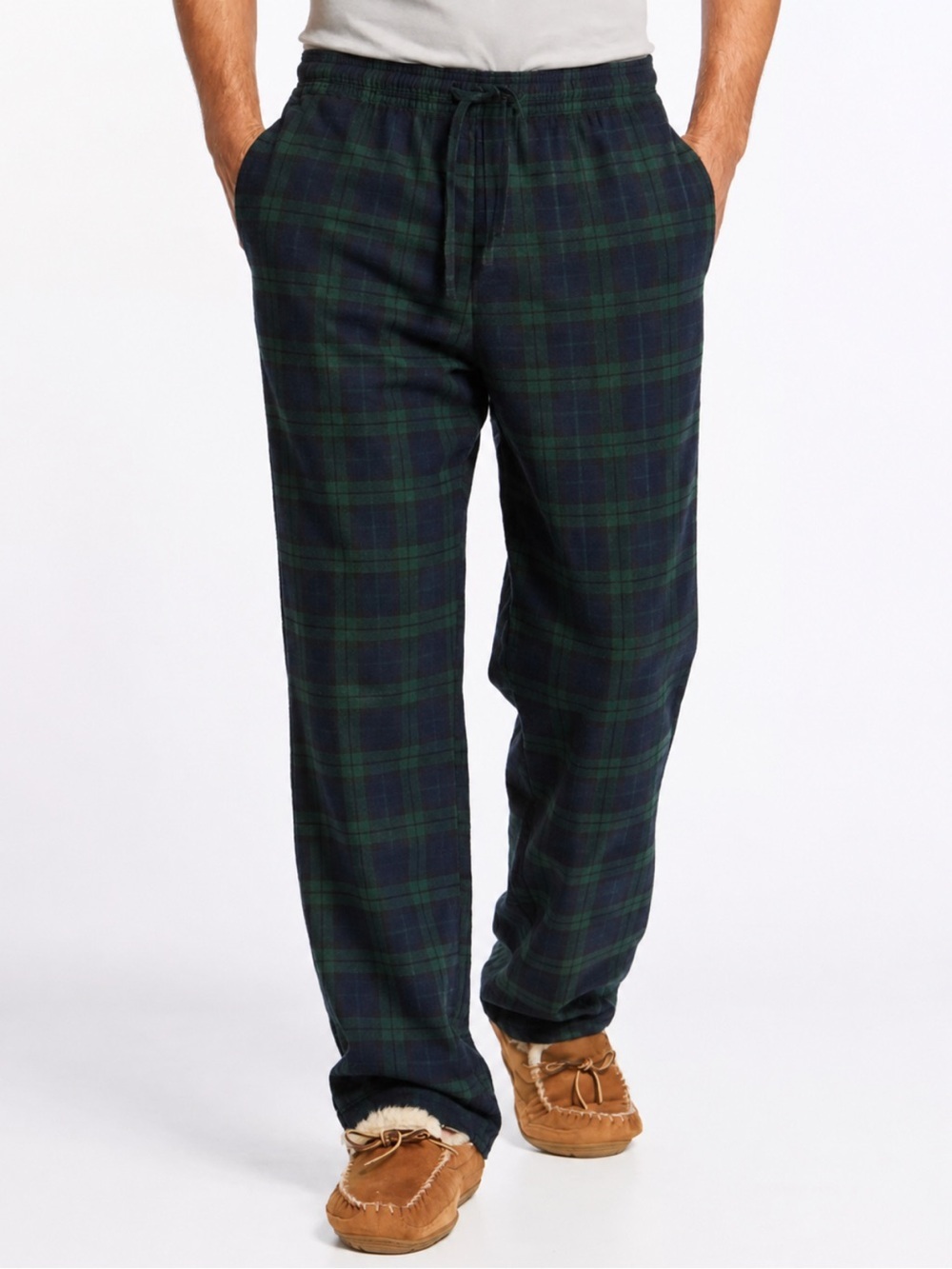 L.L. Bean Scotch Plaid Flannel Sleep Pajama Pants Green Blue Men’s Size M Tartan
